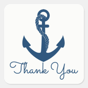 Pegatina Cuadrada Nautical Anchor Navy Blue Gracias Boda Playa