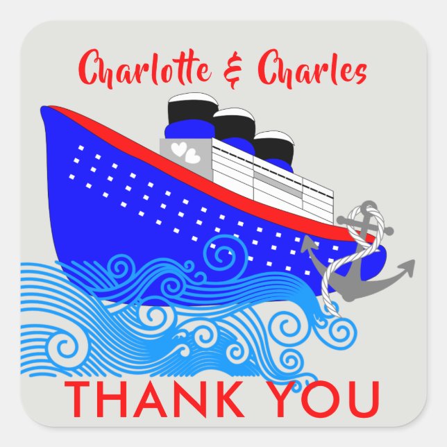 Pegatina Cuadrada Nautical Personalizada de cruceros (Anverso)
