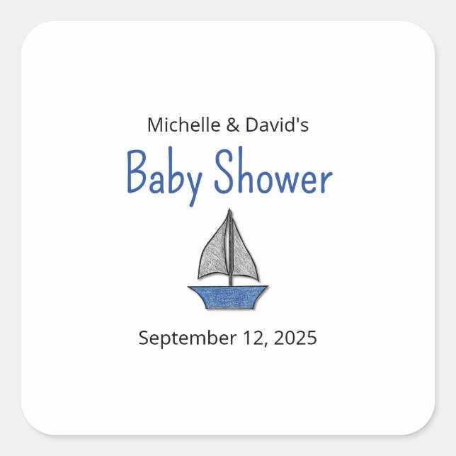 Pegatina Cuadrada Nautical Sailboat Baby Boy Couples Shower (Anverso)