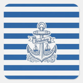 Pegatina Cuadrada Nautical Striped Anchor Birthday