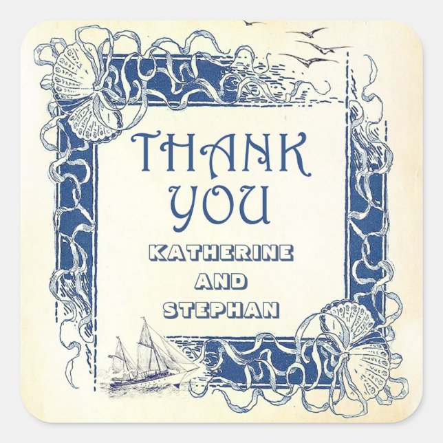Pegatina Cuadrada náutico vintage gracias pegatinas (Anverso)