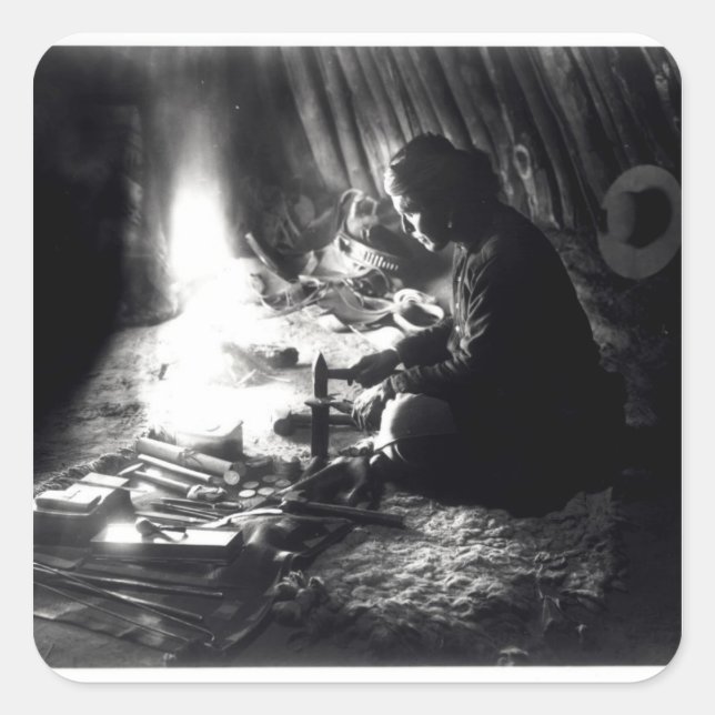 Pegatina Cuadrada Navaho silversmith, c.1915 (Anverso)