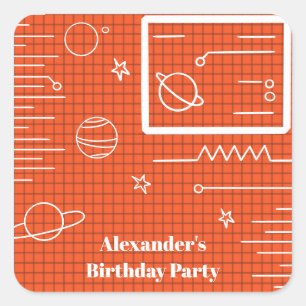 Pegatina Cuadrada Nave espacial de pantalla de computadora naranja p