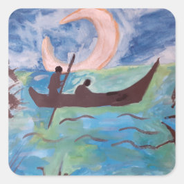 Pegatina Cuadrada Navegación A La Luz De La Luna