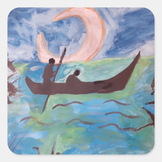 Pegatina Cuadrada Navegación A La Luz De La Luna (Anverso)