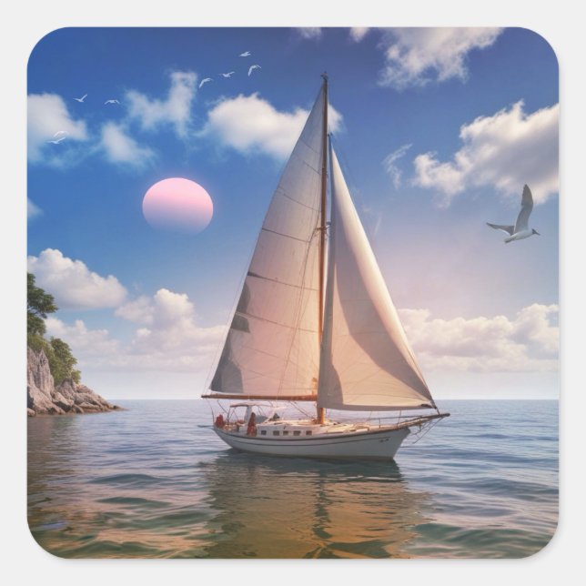 Pegatina Cuadrada Navegación en barco (Anverso)