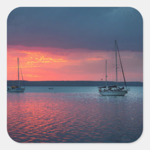 Pegatina Cuadrada Navegando en la puesta del sol el   Cienfuego,