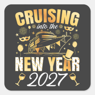 Pegatina Cuadrada Navegando hacia el Año Nuevo 2027