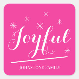 Pegatina Cuadrada Navidad Alegre Añade Tu Nombre Moderno Rosa Lindo