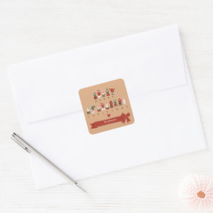 Pegatina Cuadrada Navidad Alegre ASL Acogedora Personalizada