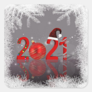 Pegatina Cuadrada Navidad Alegre Colorido Año Nuevo 2021