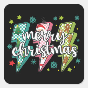 Pegatina Cuadrada Navidad Alegre Lightning Preppy Coquette Navidad 