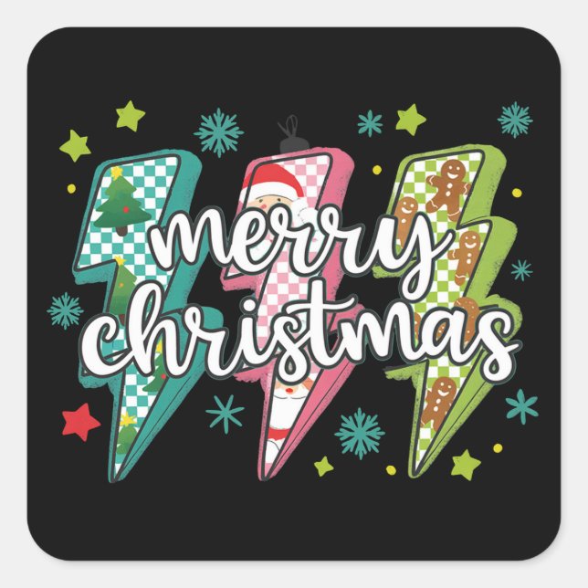 Pegatina Cuadrada Navidad Alegre Lightning Preppy Coquette Navidad  (Anverso)