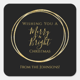 Pegatina Cuadrada Navidad Alegre y Brillante Familia Negro Oro