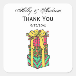 Pegatina Cuadrada Navidad apilada y envuelta presenta navidades