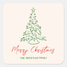 Navidad Árbol Único Dibujado a Mano Retro Vintage