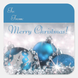Pegatina Cuadrada Navidad Blue And Silver Feliz