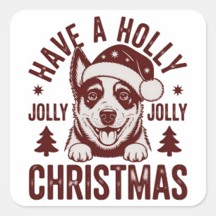 Pegatina Cuadrada Navidad Blue Heeler Holly Jolly Perro Mamá Vintage