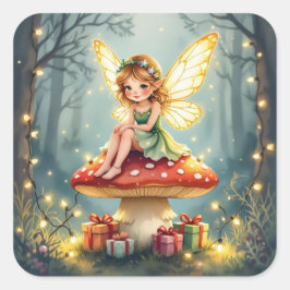 Pegatina Cuadrada Navidad caprichosa de cuento de hadas