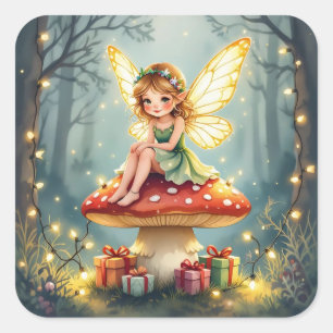 Pegatina Cuadrada Navidad caprichosa de cuento de hadas