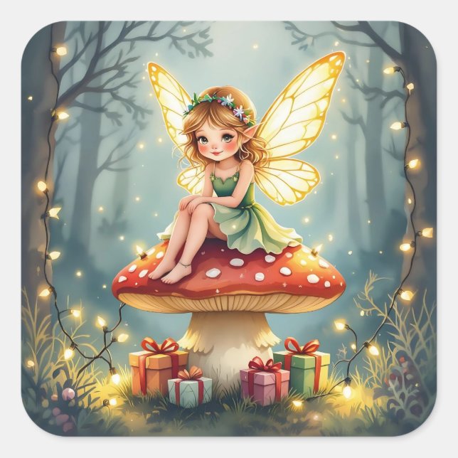 Pegatina Cuadrada Navidad caprichosa de cuento de hadas (Anverso)