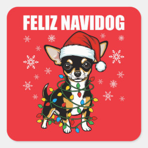 Pegatina Cuadrada Navidad Chihuahua