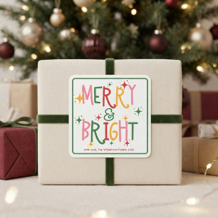 Pegatina Cuadrada Navidad Colorida Alegre y Brillante Familia Divert