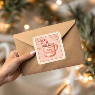 Pegatina Cuadrada Navidad con Chocolate Caliente Vintage