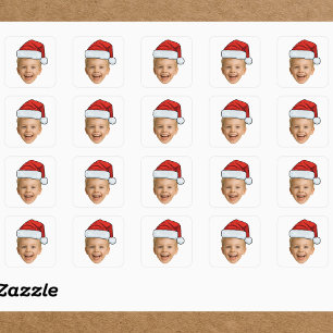 Pegatina Cuadrada Navidad con foto personalizada Cara con sombrero