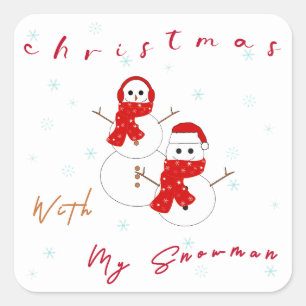 Pegatina Cuadrada Navidad Con Mi Muñeco de Nieve Cute Christmas St