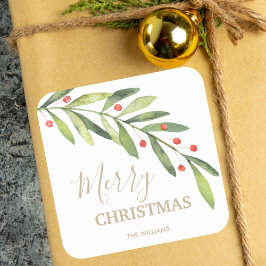 Pegatina Cuadrada Navidad de Acebo y Bayas