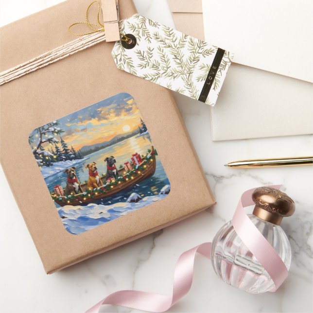Pegatina Cuadrada Navidad de barco de Pitbull (Regalar)