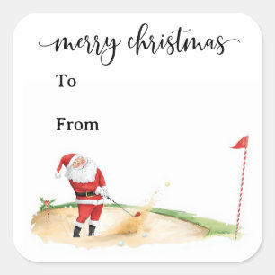 Pegatina Cuadrada Navidad de golf con Papá Noel para golfista divert