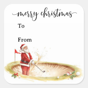Pegatina Cuadrada Navidad de golf con Papá Noel para golfista divert