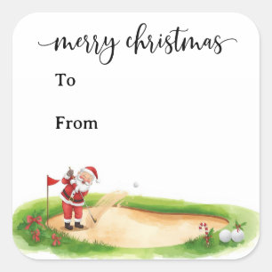 Pegatina Cuadrada Navidad de golf con Papá Noel para golfista divert