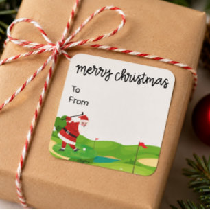 Pegatina Cuadrada Navidad de golf con Santa Claus para golfista dive