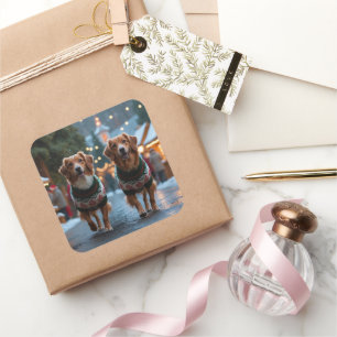 Pegatina Cuadrada Navidad de Nova Scotia Duck Tolling Retriever Fest