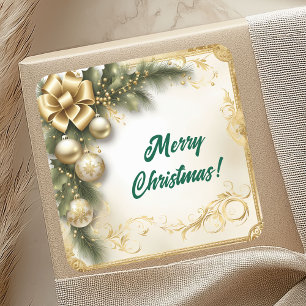 Pegatina Cuadrada Navidad de Oro Blanco Vintage
