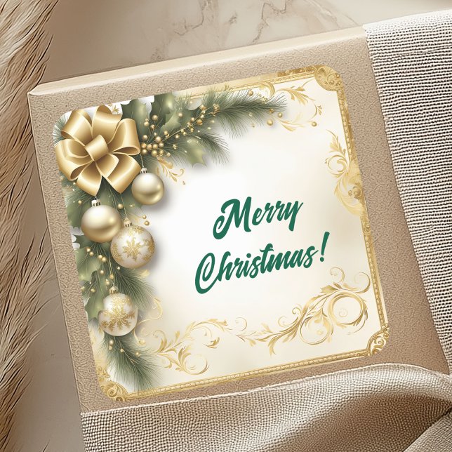 Pegatina Cuadrada Navidad de Oro Blanco Vintage (Subido por el creador)