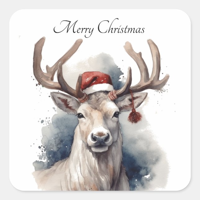 Pegatina Cuadrada Navidad de Reno Rústico, personalizado (Anverso)