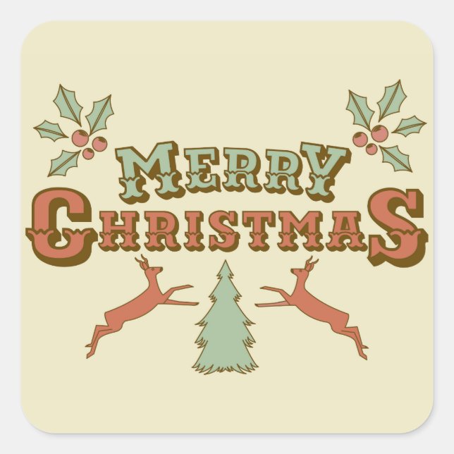 Pegatina Cuadrada Navidad de retro merry (Anverso)