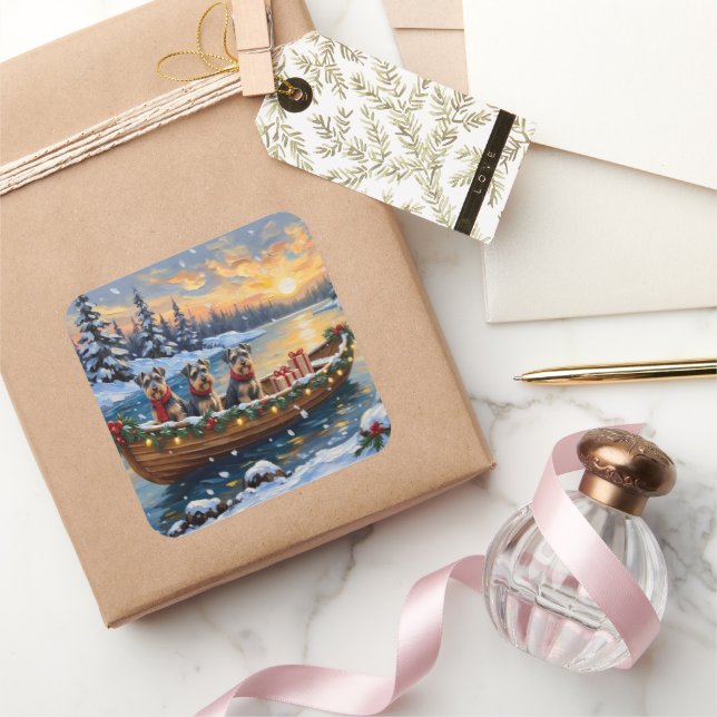 Pegatina Cuadrada Navidad de Schnauzer en Barco (Regalar)