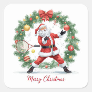 Pegatina Cuadrada Navidad de tenis con Santa Claus