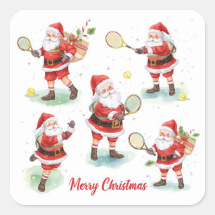 Pegatina Cuadrada Navidad de tenis con Santa Claus