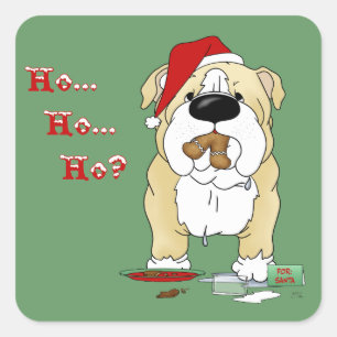 Pegatina Cuadrada ¿Navidad del bulldog - Ho Ho Ho???