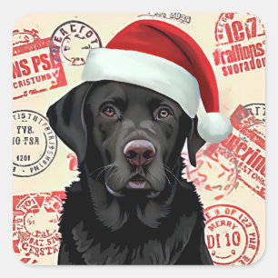 Pegatina Cuadrada Navidad del labrador negro