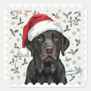 Pegatina Cuadrada Navidad del labrador negro