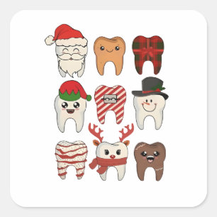 Pegatina Cuadrada Navidad Dental Divertida Dentista Fiesta