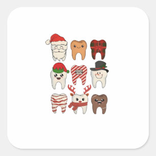 Pegatina Cuadrada Navidad Dental Divertida Dentista Fiesta