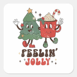 Pegatina Cuadrada Navidad Divertida Chocolate Caliente Navideño Groo